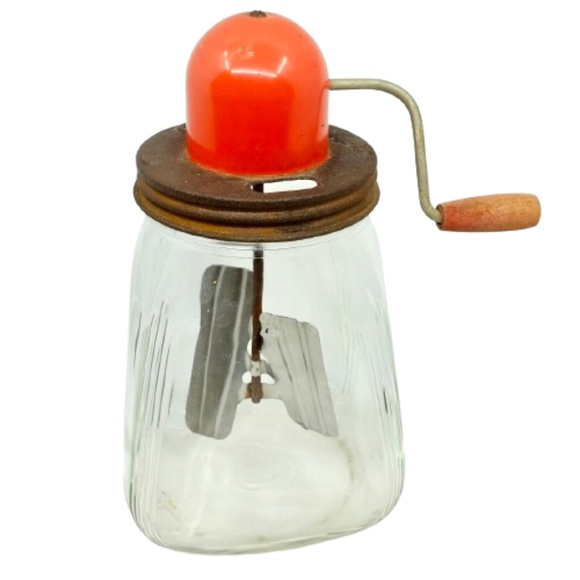 ANTIQUE USA~ "4 QT DAZEY No 4" Hand Crank Butter Churn~GLASS & RED CAST IRON - Picture 2 of 4